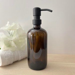SET OF 2: 16 OZ. GLASS SOAP DISPENSER W/ METAL PUMP (AMBER/BLACK)
